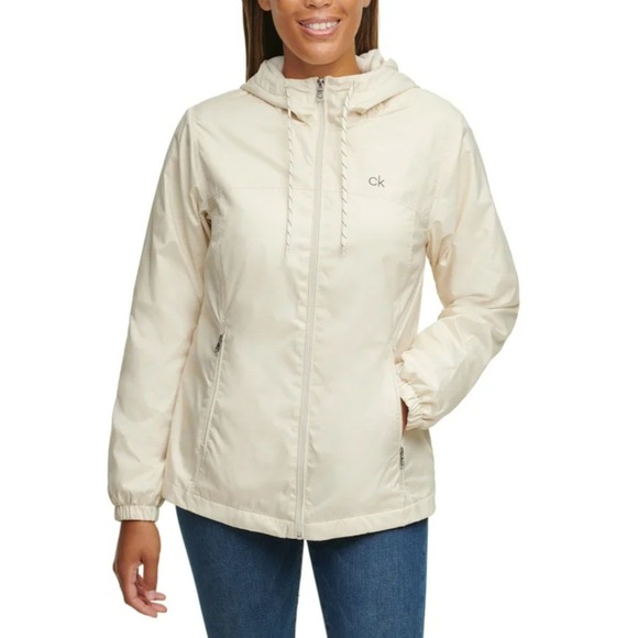 Calvin Klein Fleece Lined Hooded Full Zip Windbreaker Jacket Sz XL Gray Blue - Picture 7 of 16